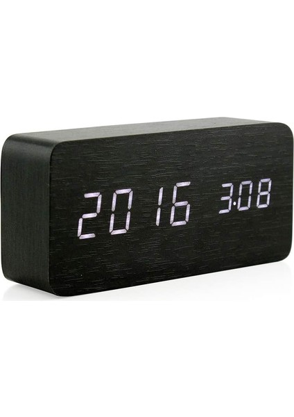 Ahşap Dijital Çalar Saat, USB Güç Kaynağı, Ses Kontrolü, Zamanlayıcı, Termometre ile Ahşap Moda Çok Fonksiyonlu LED Çalar Saat - Siyah (Yurt Dışından)
