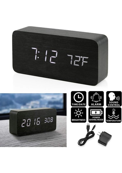 Ahşap Dijital Çalar Saat, USB Güç Kaynağı, Ses Kontrolü, Zamanlayıcı, Termometre ile Ahşap Moda Çok Fonksiyonlu LED Çalar Saat - Siyah (Yurt Dışından) fiyatları