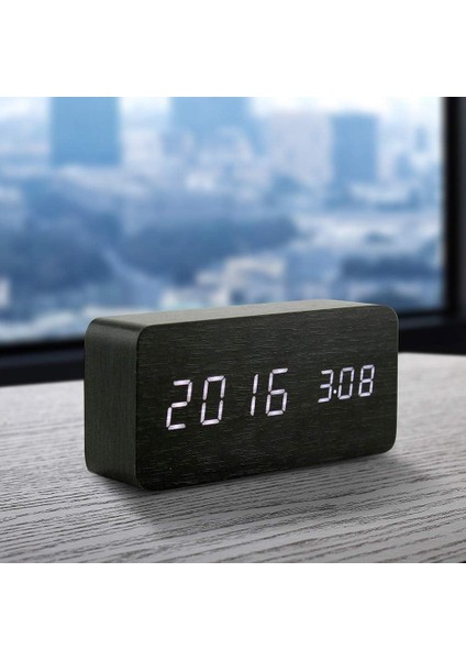Ahşap Dijital Çalar Saat, USB Güç Kaynağı, Ses Kontrolü, Zamanlayıcı, Termometre ile Ahşap Moda Çok Fonksiyonlu LED Çalar Saat - Siyah (Yurt Dışından) fırsatları