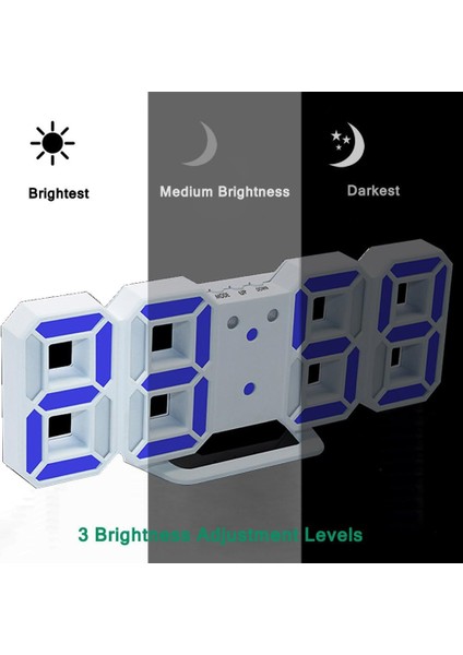 Dijital Çalar Saat, 3D LED Elektronik Saatler, Erteleme Modeli, 3 Ayarlanabilir Parlaklık, Ofis Masası Yatak Odası Komidin Için Duvar Saati (Beyaz/mavi) (Yurt Dışından) fiyatları