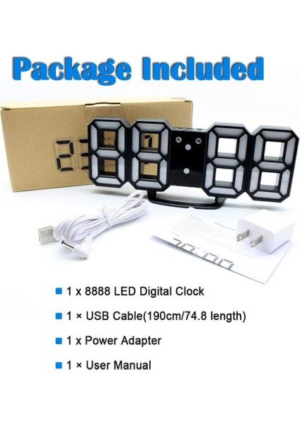 3D LED Gece Lambası Dijital Çalar Saat, Yatak Odası Için 8,4" Alarm Saati, %0-100 Dimmer, 12/24H, Ofis Yatak Odası Komidin Masası Için Erteleme (Siyah/beyaz) (Yurt Dışından)