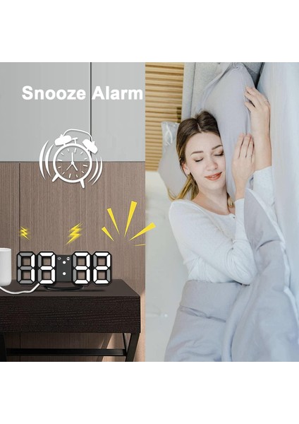 3D LED Gece Lambası Dijital Çalar Saat, Yatak Odası Için 8,4" Alarm Saati, %0-100 Dimmer, 12/24H, Ofis Yatak Odası Komidin Masası Için Erteleme (Siyah/beyaz) (Yurt Dışından)