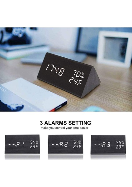 Dijital Çalar Saat, Elektronik LED Zaman Göstergeli Ahşap Çalar Saat, Nem ve Sıcaklık Algılama 3 Alarm Ayarı 3 Seviye Parlaklık Yatak Odası Başucu Masası Için Elektrikli Saat (Siya (Yurt Dışından)