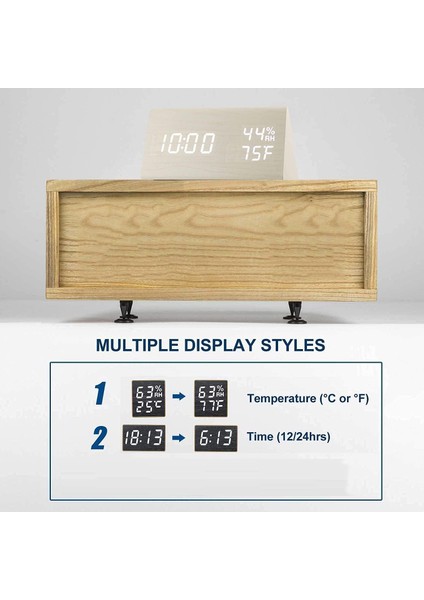 Dijital Çalar Saat, Ahşap Elektronik LED Zaman Göstergeli, 3 Alarm Ayarı, Nem ve Sıcaklık Algılama, Yatak Odası, Başucu, Masa, Beyaz Için Ahşap Yapımı Elektrikli Saatler (Yurt Dışından)