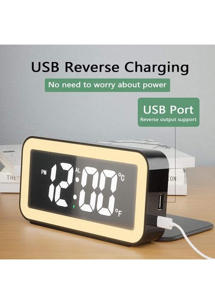 Gece Işıklı Yatak Odaları Için Dijital Çalar Saat %0-100 Ayarlanabilir Parlaklık Ayna Elektronik LED Dijital Saat Ağır Uyuyan Çocuklar Yaşlılar Için USB Şarj Bağlantı Noktalı 12/24 (Yurt Dışından)