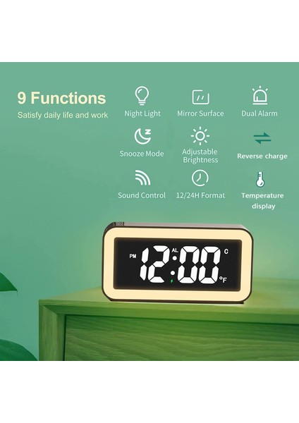 Gece Işıklı Yatak Odaları Için Dijital Çalar Saat %0-100 Ayarlanabilir Parlaklık Ayna Elektronik LED Dijital Saat Ağır Uyuyan Çocuklar Yaşlılar Için USB Şarj Bağlantı Noktalı 12/24 (Yurt Dışından)