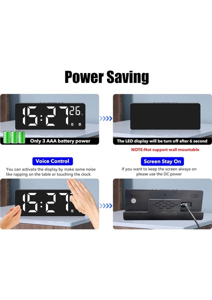 Yatak Odası Için Dijital Çalar Saat, Sıcaklık Göstergeli Ayna Yüzey LED Elektronik Saatler, 5 Seviye Parlaklık, 2 Alarm Ayarı, Erteleme Modeli, Ses Kontrolü, 12/24 Saat Ekran, Alar (Yurt Dışından)