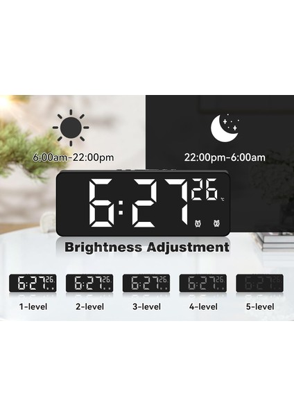 Yatak Odası Için Dijital Çalar Saat, Sıcaklık Göstergeli Ayna Yüzey LED Elektronik Saatler, 5 Seviye Parlaklık, 2 Alarm Ayarı, Erteleme Modeli, Ses Kontrolü, 12/24 Saat Ekran, Alar (Yurt Dışından)