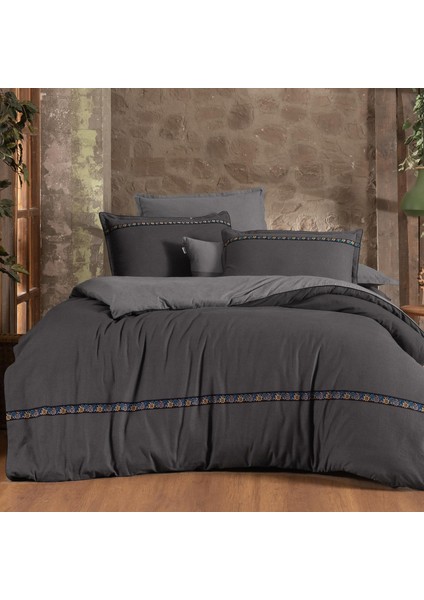 Enrike Gri Çift Kişilik Pamuk Flanel (Pazen) Nevresim Takımı