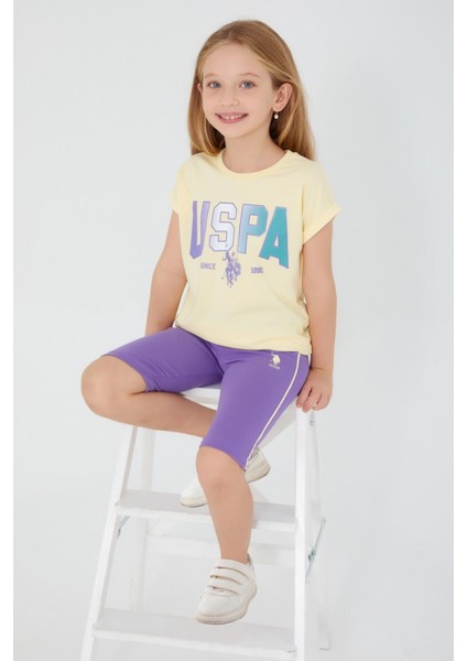 Shapeless Writing Açık Sarı Kız Çocuk Bermuda Takım