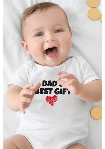 Dad's Best Gift Bebek Alttan Çıtçıtlı Yazılı Body Zıbın - Beyaz