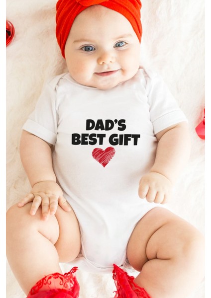 Dad's Best Gift Bebek Alttan Çıtçıtlı Yazılı Body Zıbın - Beyaz