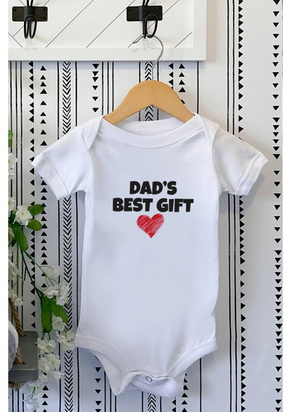 Dad's Best Gift Bebek Alttan Çıtçıtlı Yazılı Body Zıbın - Beyaz