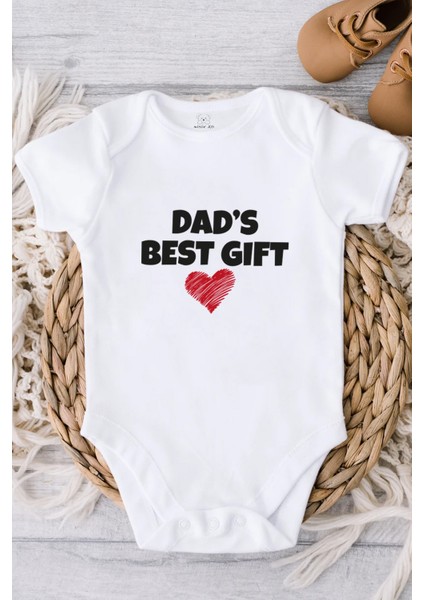 Dad's Best Gift Bebek Alttan Çıtçıtlı Yazılı Body Zıbın - Beyaz