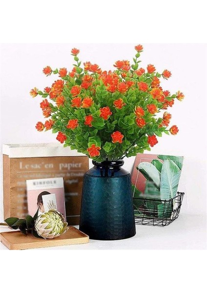 Yapay Çiçek Kırmızı Mineli Şimşir Dekoratif Yapay Bitki