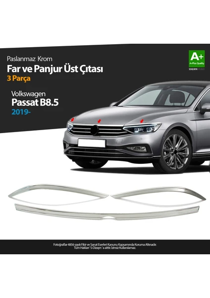 VW Passat B8.5 Krom Far Üzeri Çıta Seti 3 Parça 2019 ve Üzeri