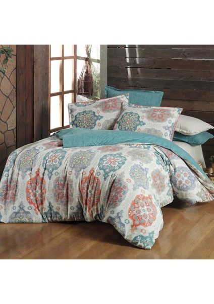 Nima Yeşil Çift Kişilik Pamuk Flanel (Pazen) Nevresim Takımı