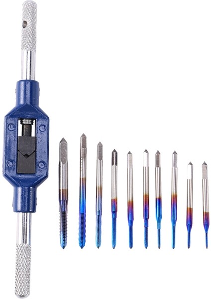 Fs-Iplik Dokunun 10 Adet M1-M3.5 Hss Metrik Fiş Dokunun Vida Dokunun Matkap Ayarlanabilir Dokunun Anahtarı ile Nano Mavi Kaplamalı Makine Dokunun (Yurt Dışından)
