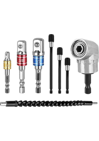 Fs-8 Adet Sağ Açı Sürücü Matkap Sağ Açı Matkap Uzatma Çubuğu Hex Shank Tornavida Tutucu Bit Esnek Açı Takım Seti (Yurt Dışından)