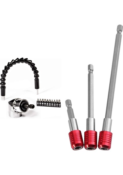 Tornavidalar Için 3x, 295 mm Esnek Mil ve 3 Adet 1/4 Inç Altıgen Saplı Manyetik Uç Tutucu Hızlı Değiştirme Uzatma Çubuğu (Yurt Dışından)