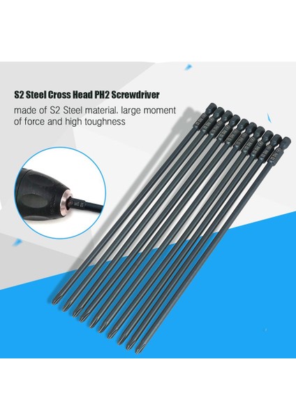 10 Adet S2 Çelik Çapraz Kafa Ph2 Tornavida Uçları Seti 1/4 Inç Hex Shank 200MM (Yurt Dışından) fiyatları