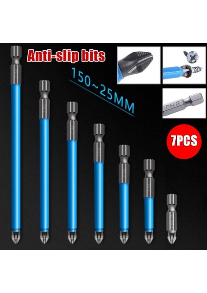 Dası 7 Adet/takım 25-150 mm Çapraz Kaymaz Uçlar Ph2 Kaymaz Elektrikli Tornavida Bit Manyetik El Aletleri Uçları Hassas Hex Shank (Yurt Dışından)