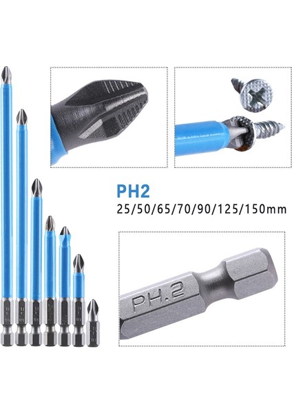 Dası 7 Adet/takım 25-150 mm Çapraz Kaymaz Uçlar Ph2 Kaymaz Elektrikli Tornavida Bit Manyetik El Aletleri Uçları Hassas Hex Shank (Yurt Dışından) indirimleri