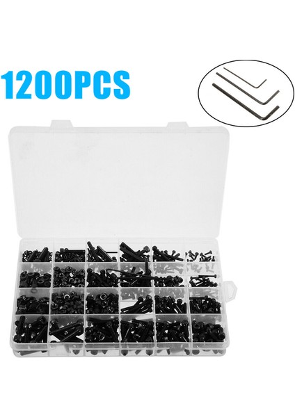 Fonksiyonel 1200 Adet M2 M3 M4 Çelik Kafa Soket Altıgen Set Kapak Vidası Cıvata Somun Çeşitli Kutu (Yurt Dışından) fiyatları