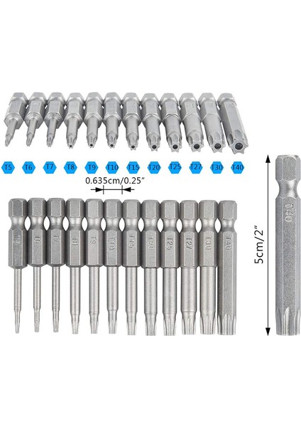 12 Paket Torx Başlı Tornavida Ucu Seti 1/4 Inç Hex Shank T5-T40 Yıldız Tornavida Alet Kiti 1 Paket Saplı (Yurt Dışından) fiyatları