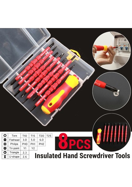 8 Adet Elektronik Yalıtımlı El Tornavida Araçları Aksesuar Araçları Dıy Seti Manyetik Ipuçları Dıy (Yurt Dışından)