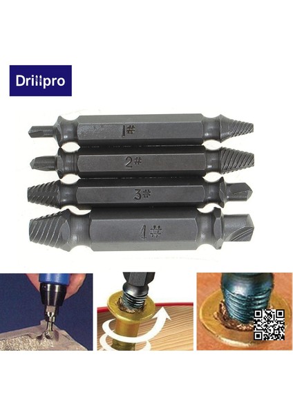 Aksesuar Drillpro 4 Adet Vida Çıkarıcı Matkap Uçları Kılavuz Seti Kırık Hasarlı Cıvata Sökücü Hız Çıkışı (Yurt Dışından) fiyatları
