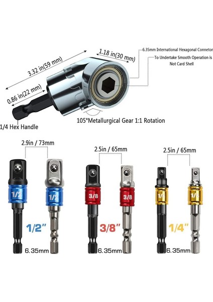 Fs-15 Adet/takım Sürücü Soket Adaptörü Uzatma Seti Sağ Açı Matkap Açısı Tornavida Hex Shank Kare Somun Sürücü Matkap Ucu (Yurt Dışından)