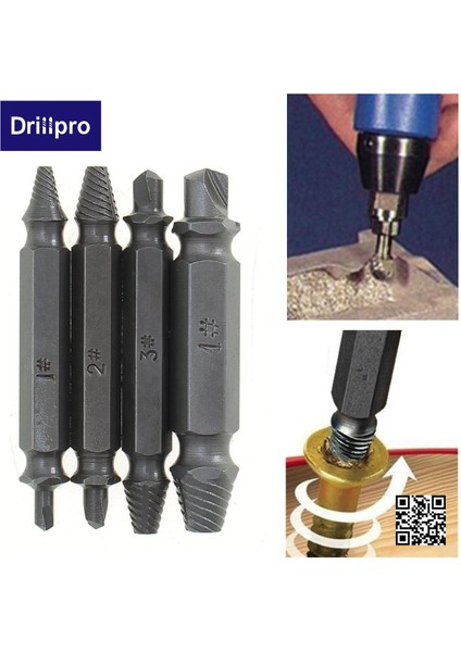 Dayanıklı Drillpro 4 Adet Vida Çıkarıcı Matkap Uçları Kılavuz Seti Kırık Hasarlı Cıvata Sökücü Hız Çıkışı (Yurt Dışından) fiyatları