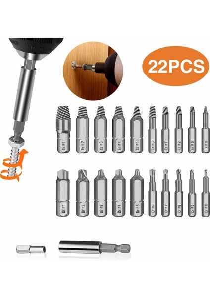Drillpro 22 Adet Hasarlı Vida Çıkarıcı Seti Araçları Dıy Kırık Vida Hss Kırık Cıvata Çıkarıcı Vida Sökücü Kitleri (Yurt Dışından)
