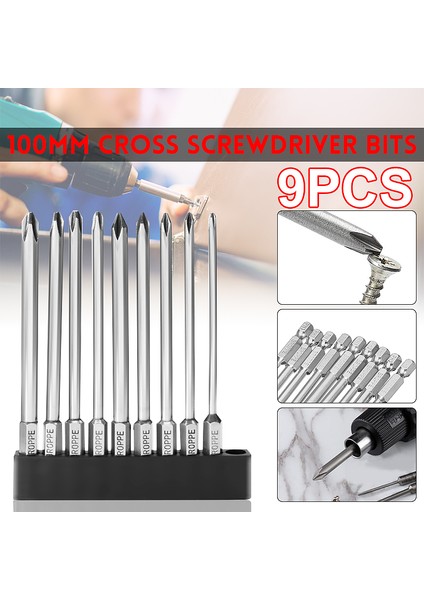 Kullanışlı Broppe 9 Adet Set 100MM 1/4 Inç Hex Shank Çapraz Kafa Tornavida Phillips Elektrikli Sürücü Uçları El Aletleri Tornavida Matkap Ucu (Yurt Dışından)