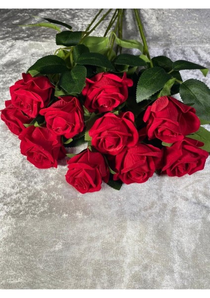 Yapay Kadife Gül 10 Adet Kırmızı 50 cm