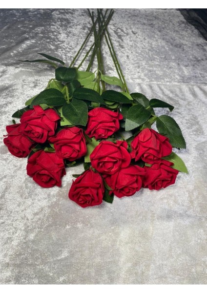 Yapay Kadife Gül 10 Adet Kırmızı 50 cm fiyatları