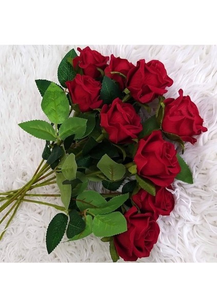 Yapay Kadife Gül Kırmızı 10 Adet