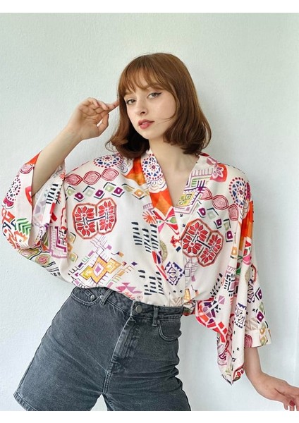 Retrobird Yarasa Model Mini Kimono Kadın Ekru