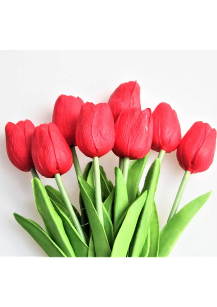 Yapay 8li Islak Lale Buketi Gerçek Doku Koyu Pembe modelleri