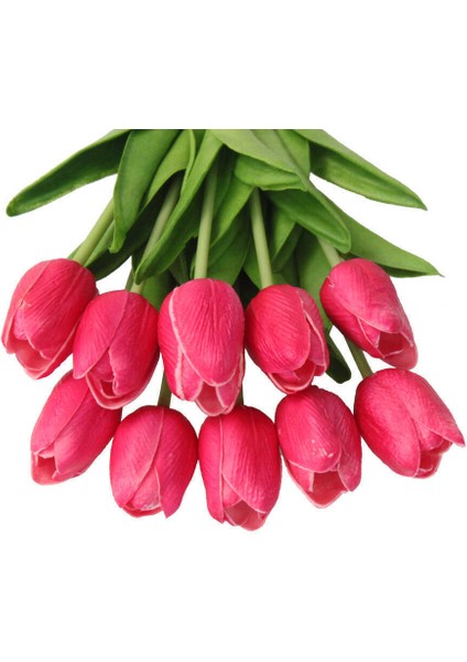 Yapay 8li Islak Lale Buketi Gerçek Doku Koyu Pembe fırsatları