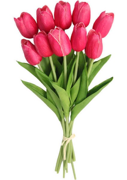 Yapay 8li Islak Lale Buketi Gerçek Doku Koyu Pembe