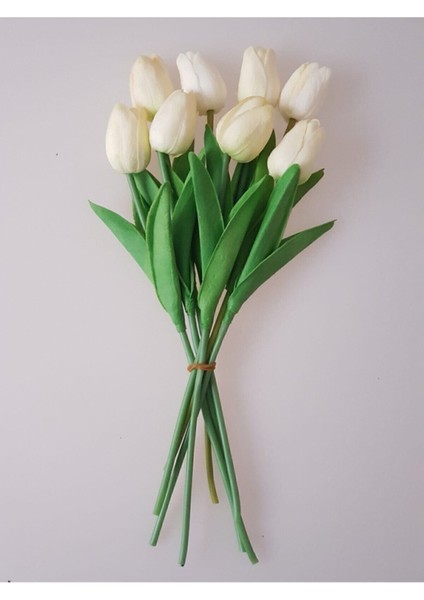 Yapay 8 Li Islak Lale Buketi Gerçeksi Doku Beyaz