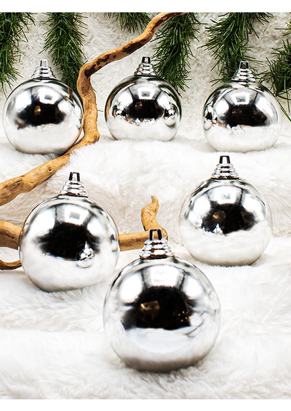 Yılbaşı Çam Ağacı Süsü Gri 8 cm 6lı Cici Top