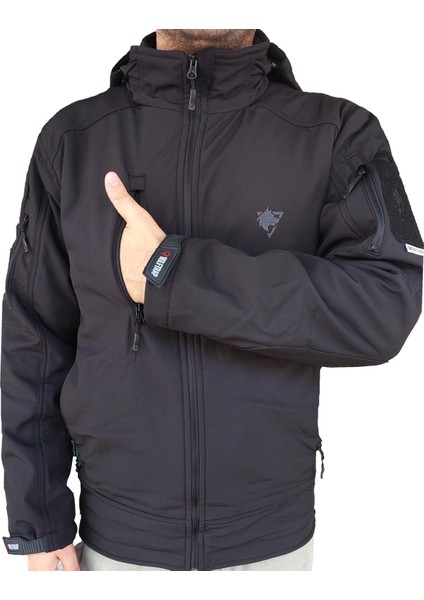 Softshell Kapüşonlu Siyah Mont M