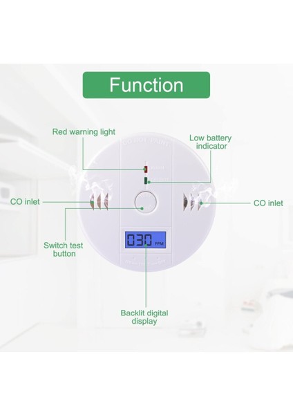 Co Gaz Sensörü Karbon Monoksit Zehirlenmesi Alarmı LCD Fotoelektrik Bağımsız 85DB Uyarı Yüksek Hassasiyetli (Yurt Dışından)