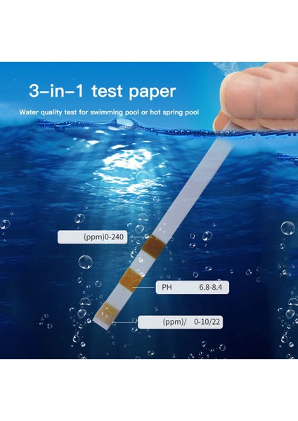 50 Adet Ph Test Kağıdı Şeritleri 3 In1 Yüzme Havuzu Su Test Şeritleri Klor Brom Ph Alkalinite Sertlik Toplam Ölçü Malzemeleri (Yurt Dışından)