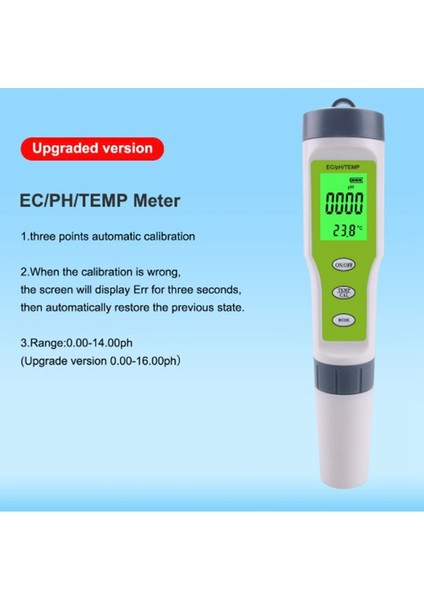 In 1 EZ9902 Ec Metre Su Kalitesi Test Cihazı Ph Ec Temp Metre Probu Saflık Ölçüm Aracı Asitlik Test Cihazları, Arkadan Aydınlatmalı (Yurt Dışından)