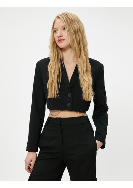 Crop Ceket Ters Kruvaze Yaka Düğme Kapamalı Slim Fit Zincir Detaylı fiyatları
