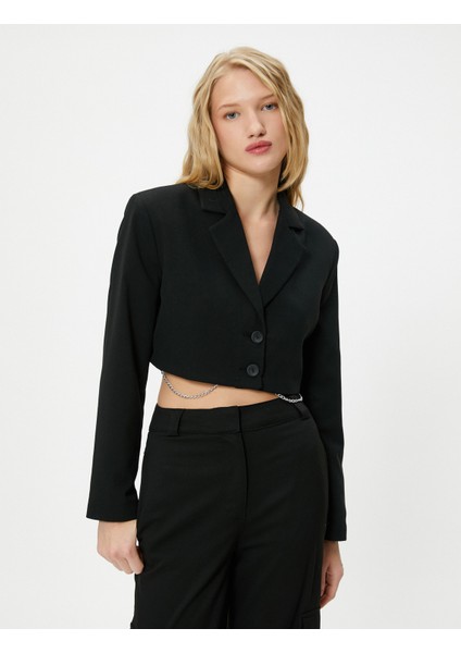Crop Ceket Ters Kruvaze Yaka Düğme Kapamalı Slim Fit Zincir Detaylı modelleri
